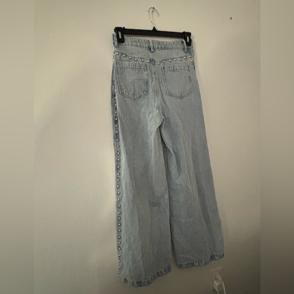 House of Harlow Super high waist wide leg studded jeans